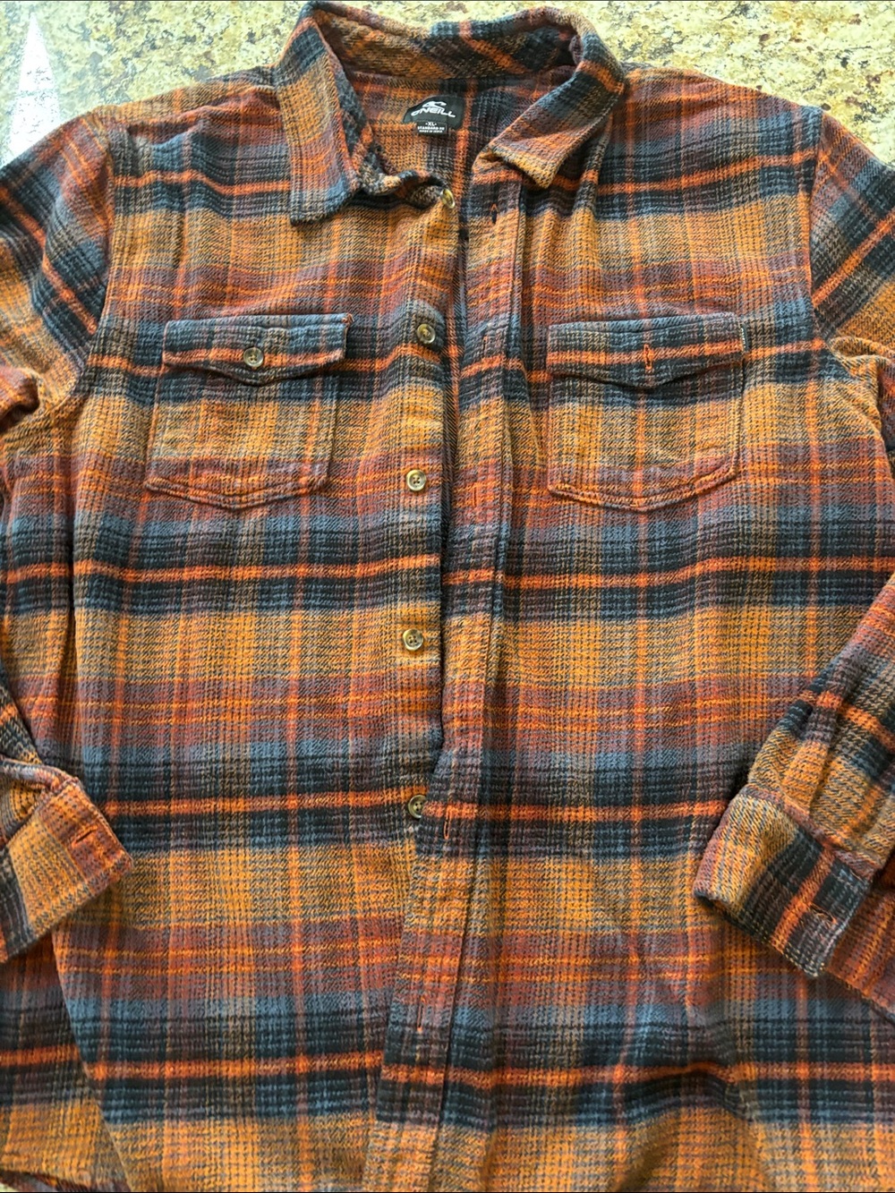 O'Neill Orange and Black Plaid Flannel Shirt